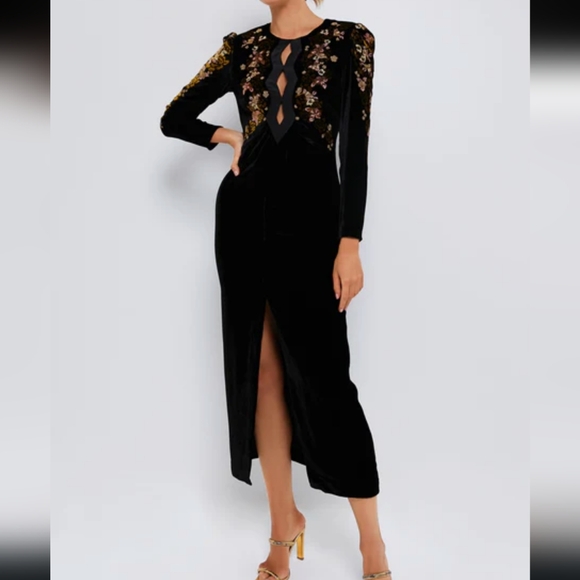 NWT Saloni Black and Rosebay Jinx C Dress Velvet • Embroidered - Picture 1 of 10